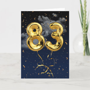Cartão 83.º Aniversário do Balão Mylar Dourado e da Pl