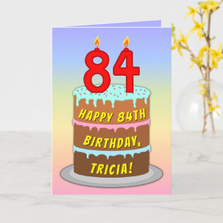 Cartão 84.o aniversário — Bolo e Velas Divertidas, com no