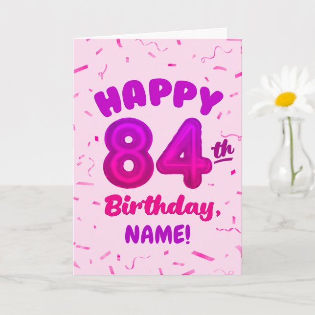Cartão 84th Balloon Number Custom Name Birthday Card (Planta pequena)