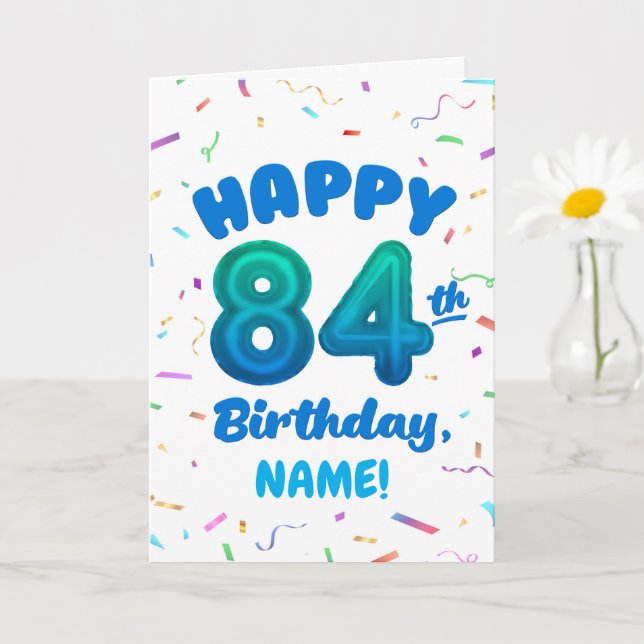 Cartão 84th Balloon Number Custom Name Birthday Card (Planta pequena)