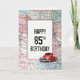 Cartão 85º Aniversário do Caminhão Vermelho Retro no Mapa