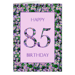 Cartão 85.o aniversário das margaridas roxas
