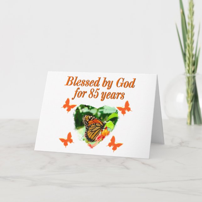 CARTÃO 85TH BIRTHDAY BLESSED BY GOD BUTTERFLY DESIGN (Frente)