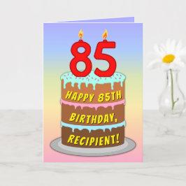 Cartão 85th Birthday — Fun Cake & Candles, w/ Custom Name
