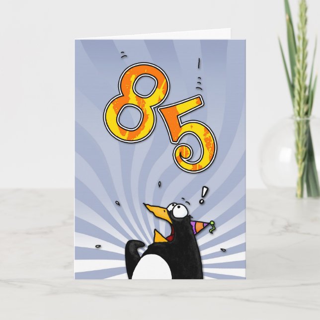 Cartão 85th Birthday - Penguin Surprise Card (Frente)