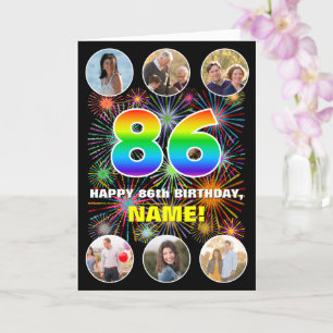 Cartão 86.º aniversário: Divertido Rainbow #, nome person