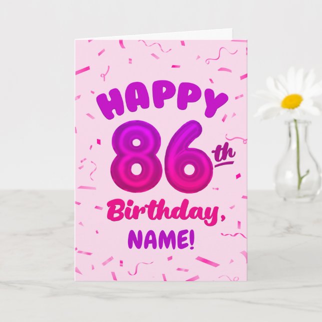 Cartão 86th Balloon Number Custom Name Birthday Card (Planta pequena)