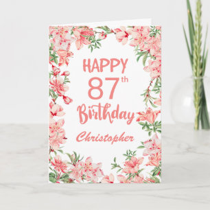Cartão 87.º Aniversário Pêmonas Rosa Pêssegos Aquarela Fl