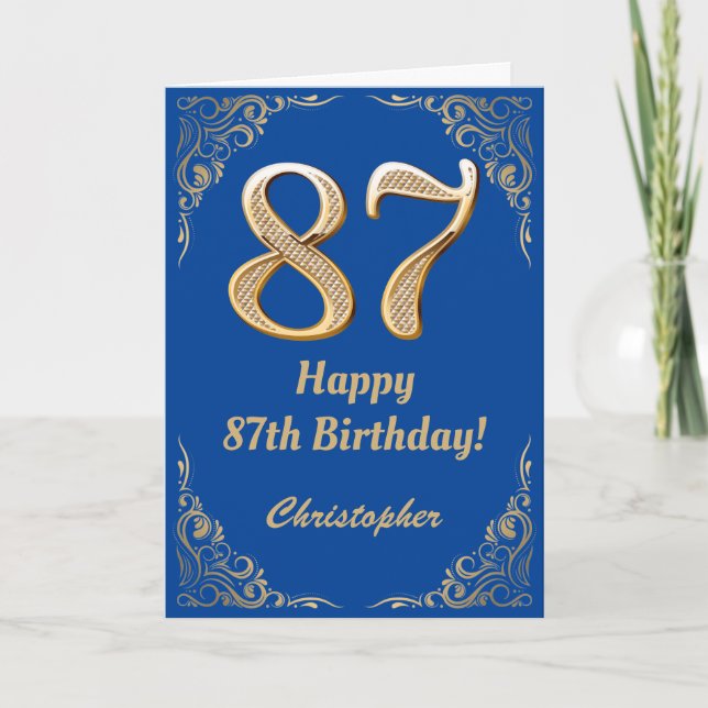 Cartão 87.º aniversário - Quadro Azul e Dourado da Largur (Frente)