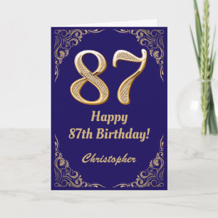 Cartão 87.º Quadro Azul de Marinho de Aniversário e Leve 