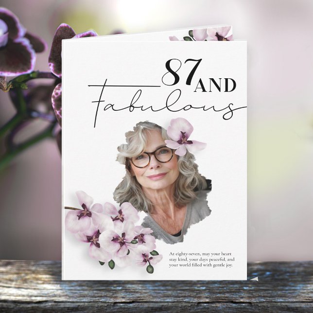 Cartão 87 & Fabulous Orchid Photo Birthday Greeting Card (Criador carregado)