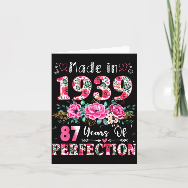 Cartão 87 Year Old Made In 19&#  Floral 87th Birthday Wo (Frente)