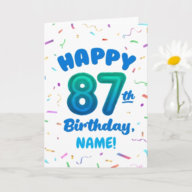 Cartão 87th Balloon Number Custom Name Birthday Card (Planta pequena)