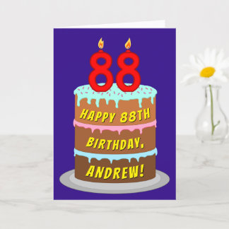 Cartão 88.º aniversário: Bolo e Velas Divertidas + Nome P