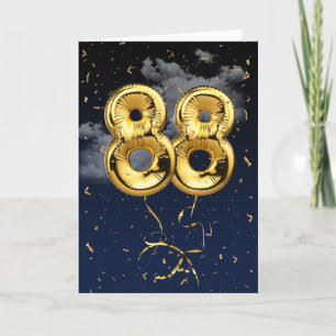 Cartão 88.º Aniversário do Balão Mylar Dourado e do Ca