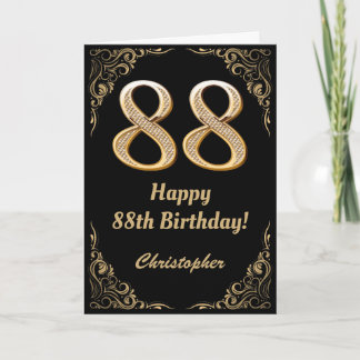 Cartão 88.º aniversário - Quadro negro e Dourado com bril