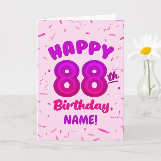 Cartão 88th Balloon Number Custom Name Birthday Card (Planta pequena)
