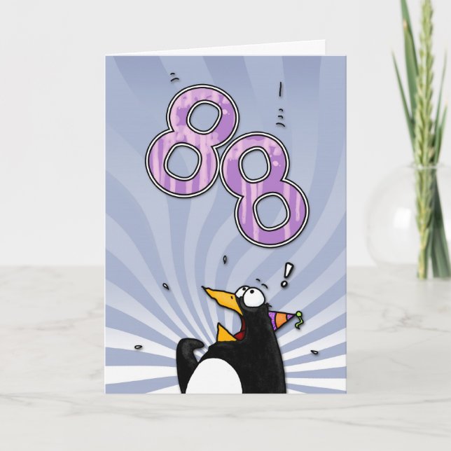 Cartão 88th Birthday - Penguin Surprise Card (Frente)