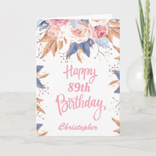 Cartão 89º Aniversário Aquarela Cor Botânica Rosa Floral