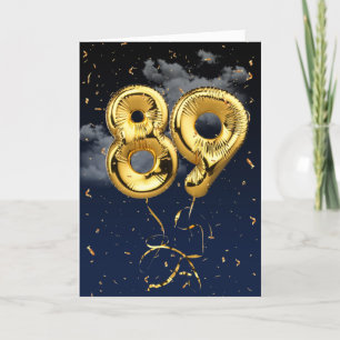 Cartão 89.º Aniversário do Balão Mylar Dourado e do Ca