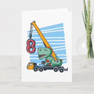 Cartão 8 anos 8º Aniversário Dinossauro da Grua Móvel