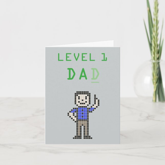 Cartão 8-Bit Style "Level 1 Dad" Father's Day Card (Frente)
