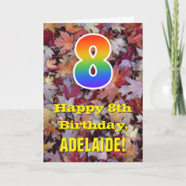 Cartão 8.o aniversário; Folhas Russas de outono; Arco-íri