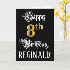 Cartão 8.o aniversário — Script de Rico; Faux Dourado Loo