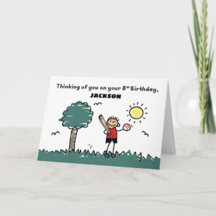 Cartão 8th Baseball Birthday Custom Name Stick Figura