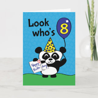 Cartão 8th Birthday - Boy Panda with Balloon & Card
