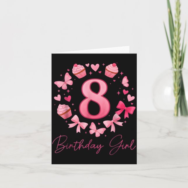 Cartão 8th Birthday Girl Aesthetic Coquette Bow  (Frente)