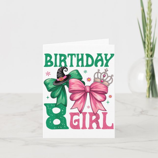 Cartão 8th Birthday Girl Witch Nk Green 8 Year Old Birthd (Frente)