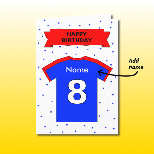 Cartão 8th birthday red blue t-shirt add a name