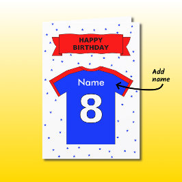 Cartão 8th birthday red blue t-shirt add a name