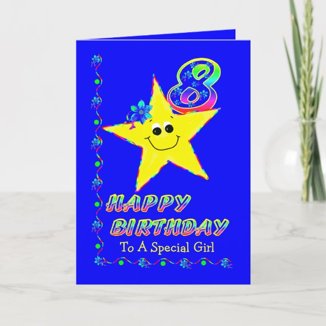 Cartão 8th Birthday Stars Girl (Frente)