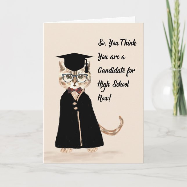 Cartão 8th Grade Graduation Card, Cat, Grad Gown, Cap (Frente)