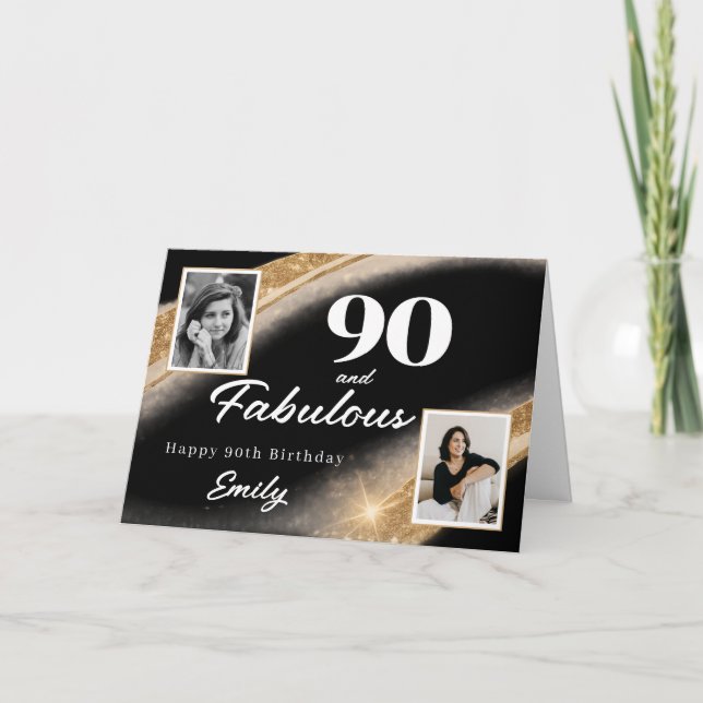 Cartão 90 and Fabulous Black Gold Photo 90th Birthday (Frente)