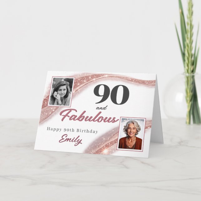 Cartão 90 and Fabulous Rose Gold Photo 90th Birthday (Frente)