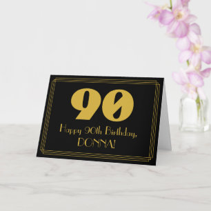 Cartão 90 Aniversário: Arte Deco Inspirou "90" & Nome