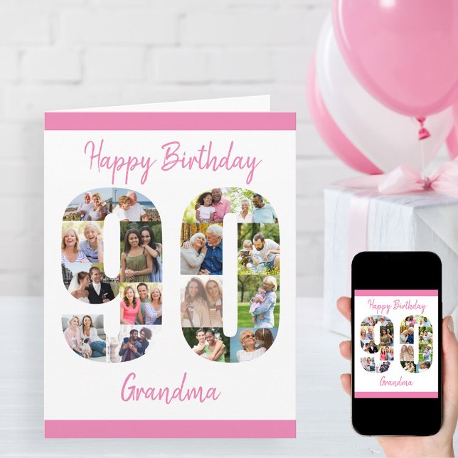 Cartão 90 Aniversário Número 90 Colagem Fotográfica Perso (Criador carregado)