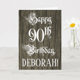 Cartão 90 Aniversário: Rico, Texto Elegante; Olhar Para A