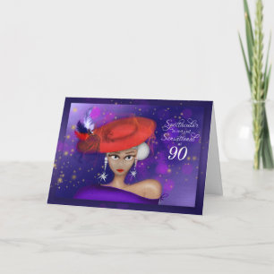 Cartão 90 Aniversário Vermelho Roxo Espetacular e Sensaci