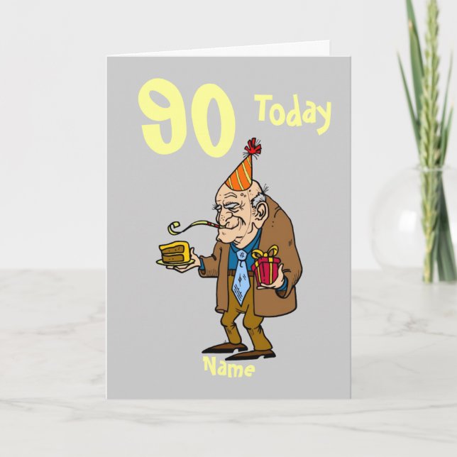 Cartão 90 anos personalizado desenho animado de aniversár (Frente)