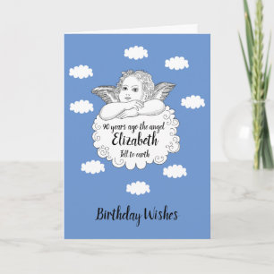Cartão 90 Birthday Angel Clouds Adiciona Seu Nome Azul