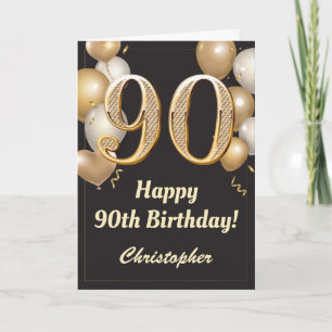 Cartão 90 Birthday Black and Dourado Balloons Confetti
