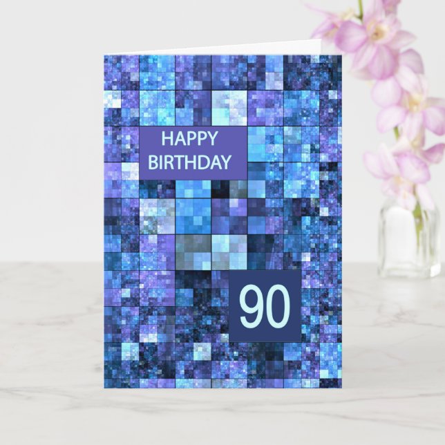 Cartão 90 Birthday, Blue Squares, (Orquídea)