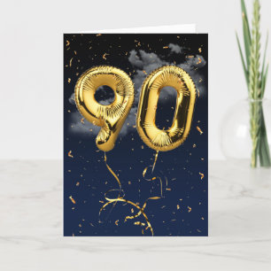 Cartão 90 Birthday Dourado Mylar Balloon e Confetti Card