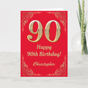 Cartão 90 Birthday Red and Dourado Glitter Frame