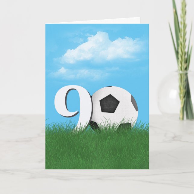 Cartão 90 Birthday Soccer Ball in Green Grass (Frente)