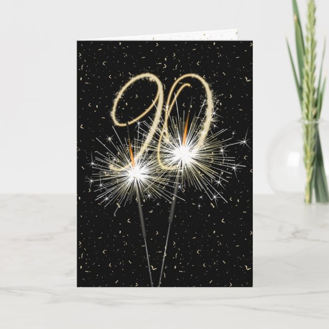 Cartão 90 Birthday Sparkler de preto (Frente)